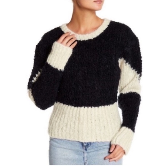 IRO Jilko Mohair Wool Black White Color Block Sweater - Picture 1 of 10